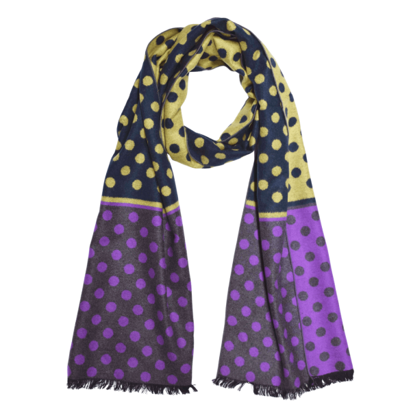 Scarf Shawl 100% Silk Flannel Jacquard Lila Yellow Black Grey Points